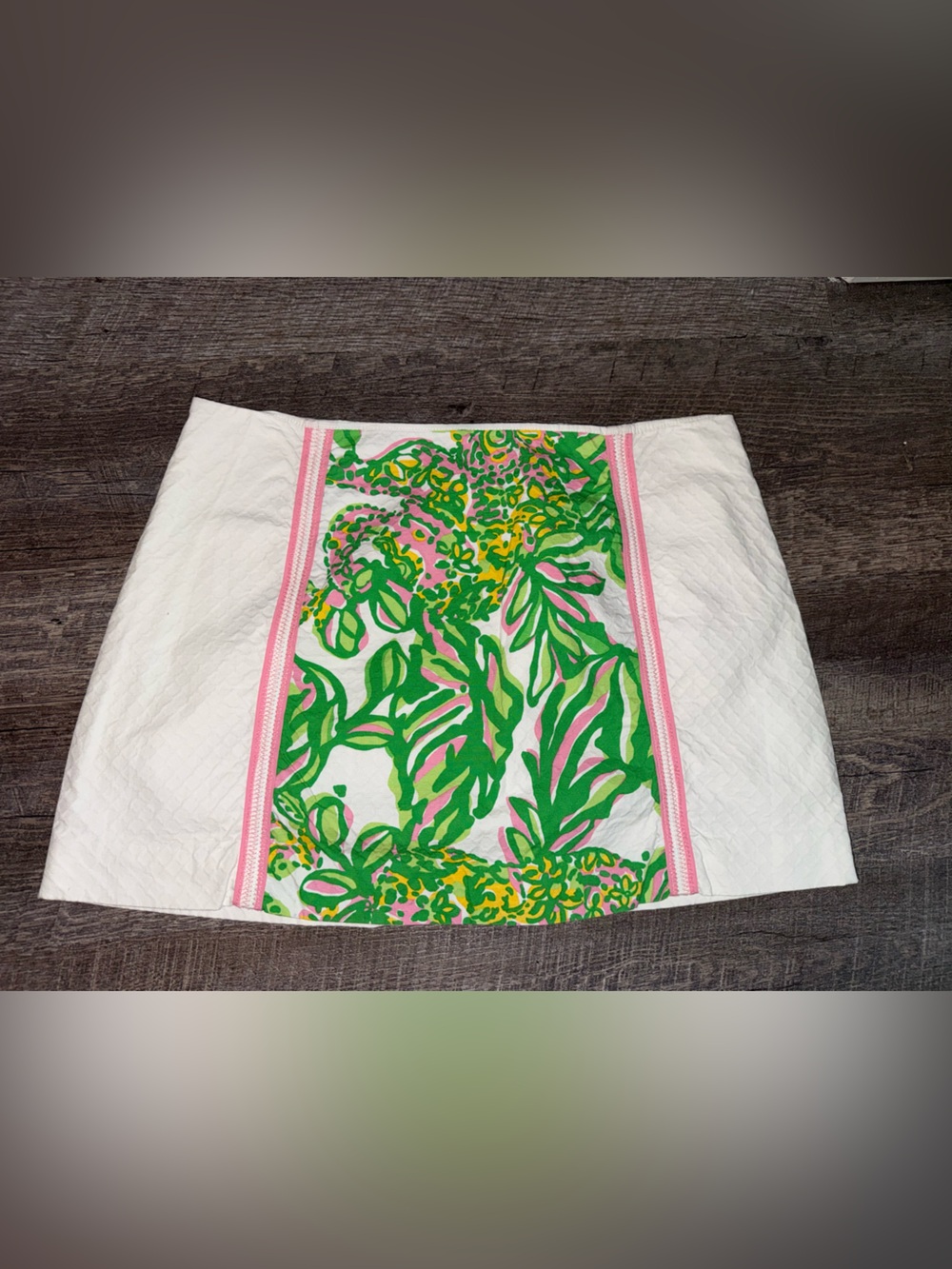 Lilly Pulitzer White Mini Skirt with Green, Pink & Yellow Floral Panel